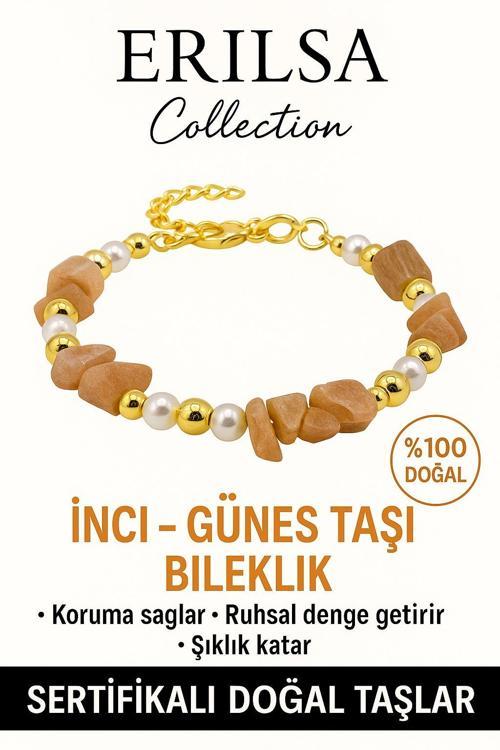 Sertifikalı İnci ve Güneş Taşı Bileklik – Canlılık ve Koruma