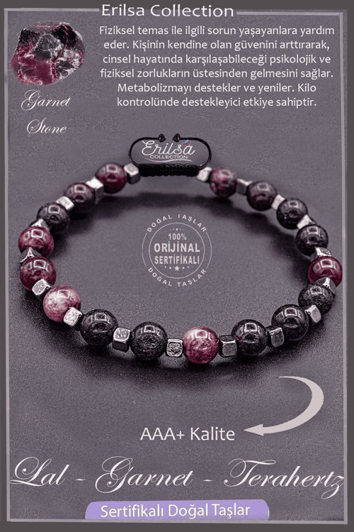 Sertifikalı AAA+ Kalite Gerçek Terahertz - Lal Garnet Granat Taşı Bileklik