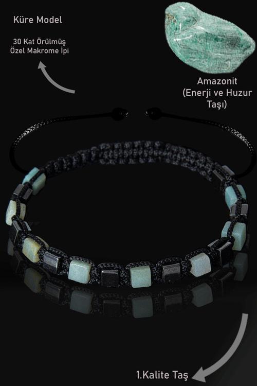 Sertifikalı Küp Model Terahertz - Amazonit Taşı Bileklik - Ayarlamalı