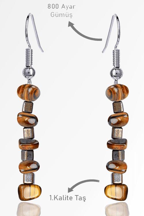 Sertifikalı Ham Kırık Taşlı Model Kaplan Gözü Taşı Küpe