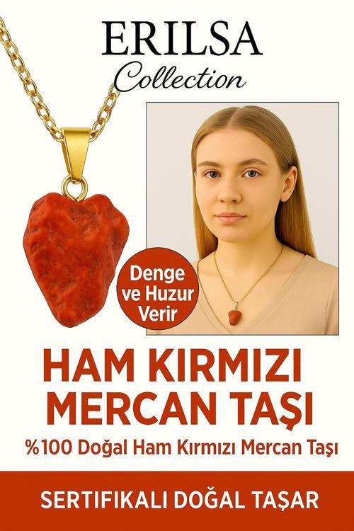 Sertifikalı Altın Kaplama Ham Doğal Kırmızı Mercan Kolye – Tutku, Enerji ve Dişil Gücü Yükseltir