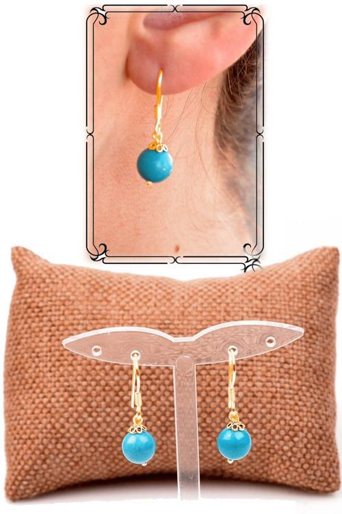 Sertifikalı Gold Firuze Taşı Küpe (Turkuaz Taşı) - Gümüş Aparatlı