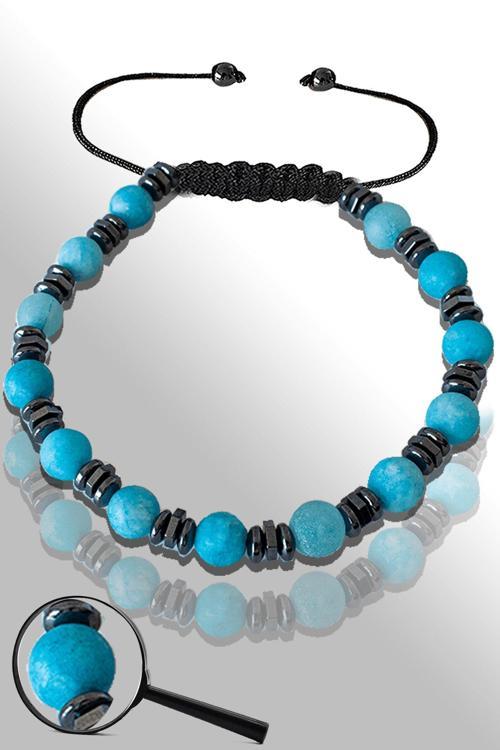 Sertifikalı Rose Hematitli 6 Mm Doğal Ham Mavi Akik Taşı Bileklik