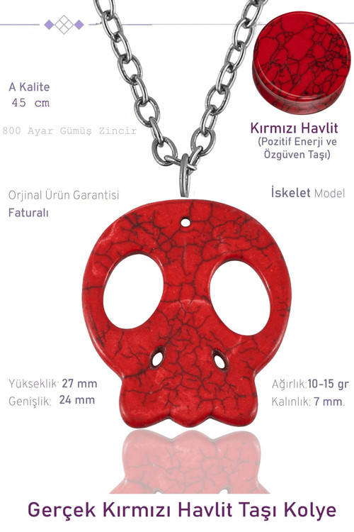 Sertifikalı İskelet Model Kırmızı Havlit Taşı Kolye