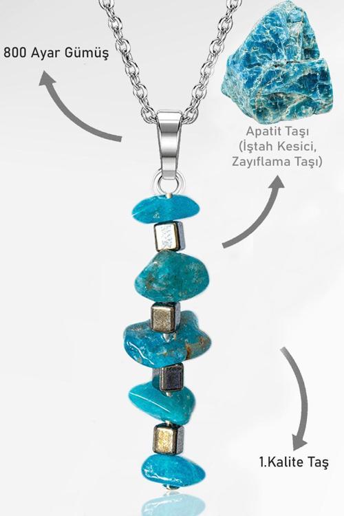 Sertifikalı Kırık Taşlı Model Apatit Taşı Kolye