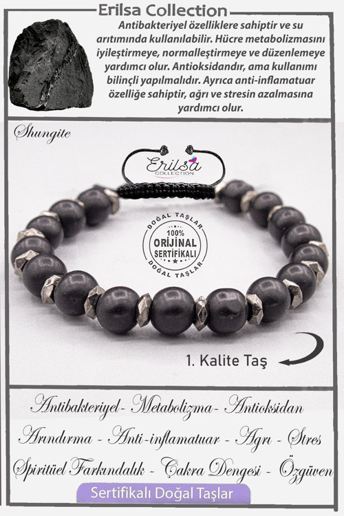 Sertifikalı AAA+ Kalite Gerçek Terahertz - Şungit (Shungite) Taşı Bileklik