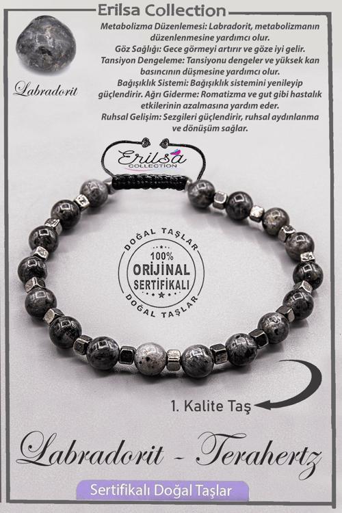 Sertifikalı AAA+ Kalite Gerçek Terahertz - Labradorit Taşı Bileklik
