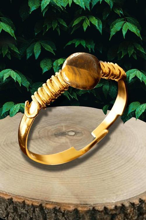 Sertifikalı Kırık Taşlı Gold Model Kaplan Gözü Taşı Yüzük - Ayarlamalı