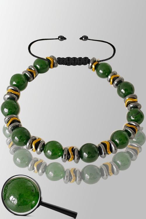 Sertifikalı Gold Silver Hematitli Zebercet Taşı Bileklik (Peridot Taşı)