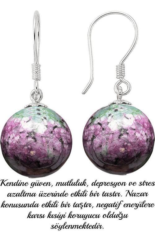 Sertifikalı Elmas Kesim Ruby Yakutlu Zoisit Anyolit Taşı Doğal Taş Küpe