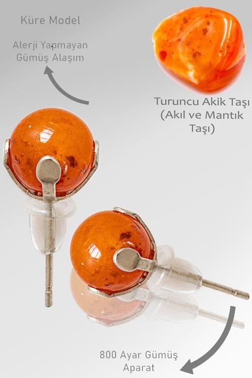 Sertifikalı Gerçek Turuncu Akik Taşı Nokta Doğal Taş Küpe