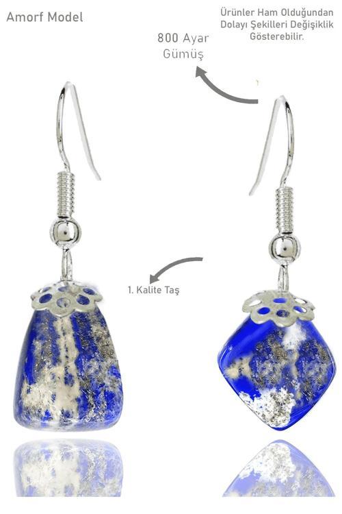 Sertifikalı Amorf Model Ham Lapis Lazuli Taşı Küpe