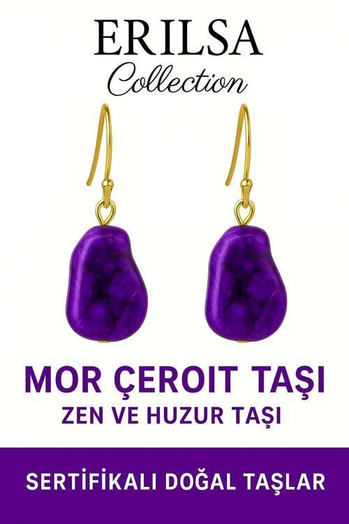 Sertifikalı Ham İşlenmemiş Mor Çeroit Taşı Küpe – Ruhsal Dönüşüm, Şifa ve Enerji Taşı