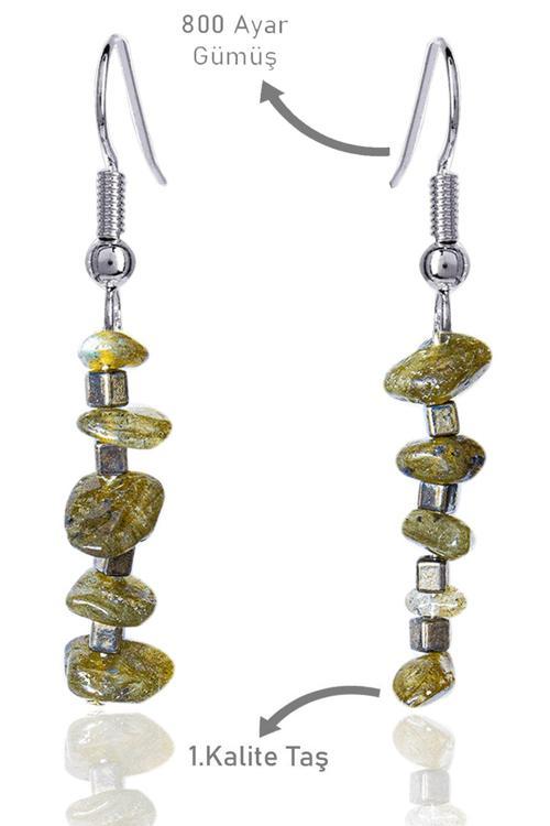 Sertifikalı Kırık Taşlı Model Labradorit Taşı Küpe