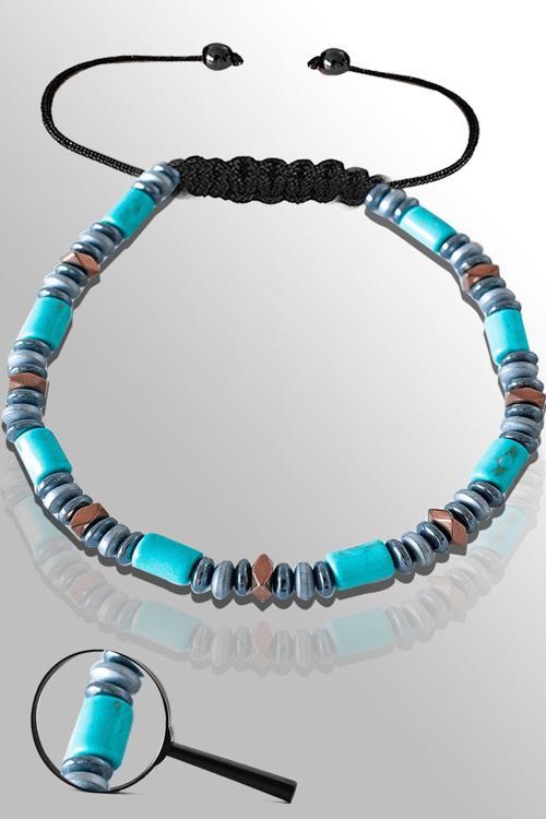 Sertifikalı Hematit - Firuze (Turkuaz) Taşı Bileklik - Ayarlamalı