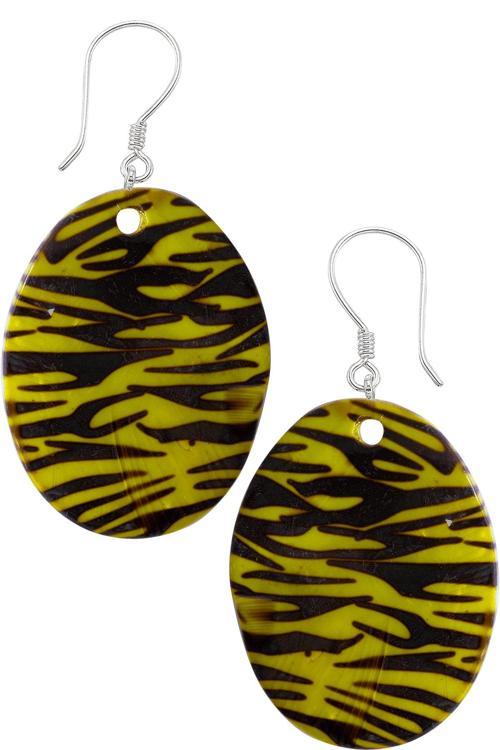 Sertifikalı Leopar Desenli Oval Yeşil Renkli Sedef Taşı Küpe