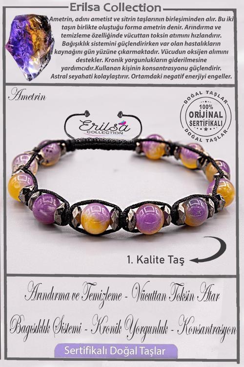 Sertifikalı AAA+ Kalite Gerçek Terahertz - Ametrin Taşı Bileklik - Ayarlamalı