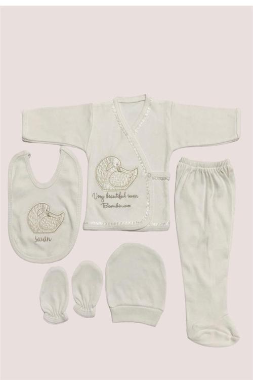 O Bebe 5Li Kuğu Nakışlı Hastane Çıkışı Yenidoğan Zıbın Set