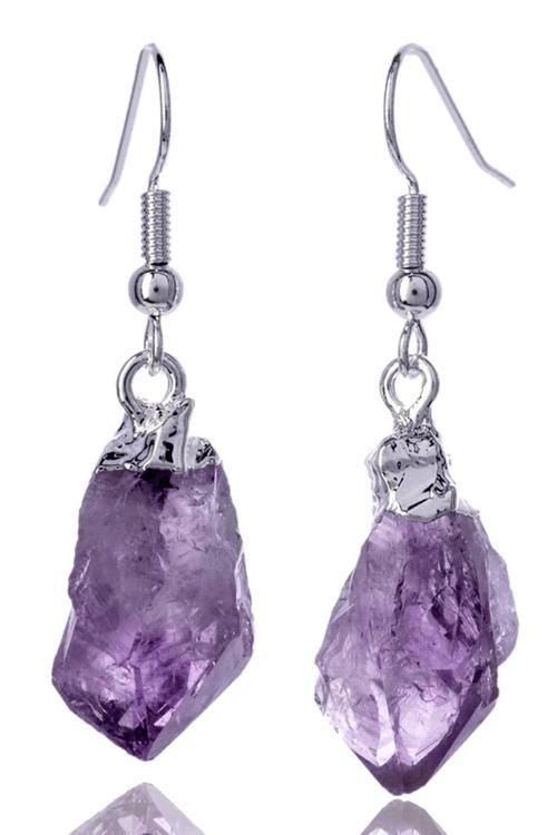 Sertifikalı Ham İşlenmemiş Ametist Taşı Küpe