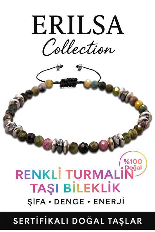 Sertifikalı Fasetli AAA+ Terahertz ve Renkli Turmalin Taşı Bileklik – İnce Model Enerji Denge