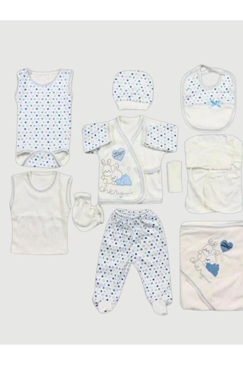 O Bebe 11Li Hastane Çıkışı Zıbın Set Mavi Tavşan