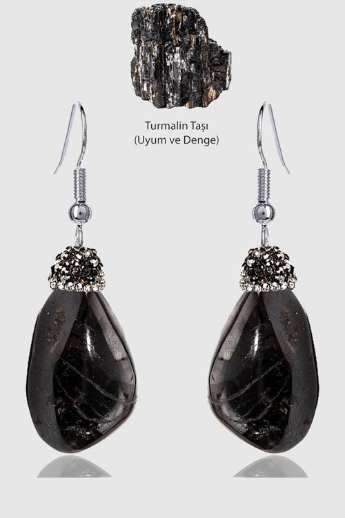 Sertifikalı Zirkon Taşlı Model Ham Siyah Turmalin Taşı Küpe