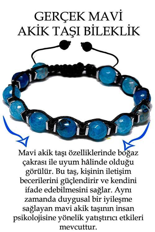 Sertifikalı Hematit - Koyu Mavi Akik Taşı Bileklik - Makrome