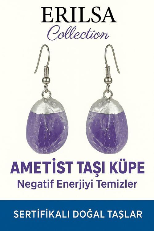Sertifikalı Ametist Taşı Küpe – Zihinsel Sakinlik, Arınma ve Negatif Enerjiye Karşı Koruma