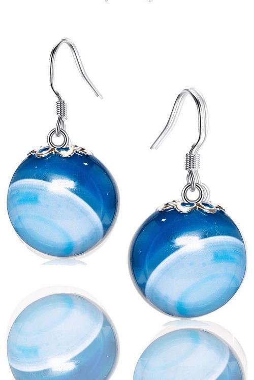 Sertifikalı Gerçek Doğal Mavi Akik Taşı Gümüş Küpe