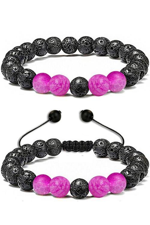 Sertifikalı Doğal Pembe Akik Volkanik Lav Taşı Doğal Taş Bileklik Seti
