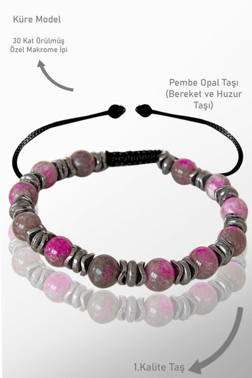 Sertifikalı Gerçek Pembe Opal Taşı Bileklik - Ayarlamalı