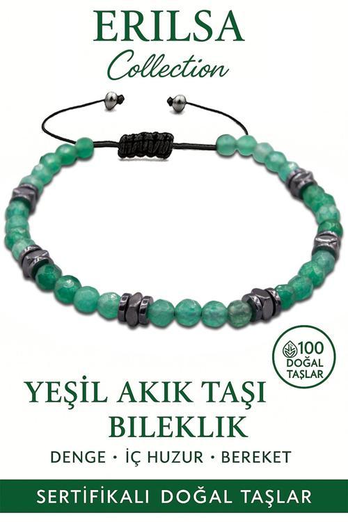 Sertifikalı Fasetli AAA+ Terahertz ve Yeşil Akik Taşı Bileklik – İnce Model Şifa ve Denge