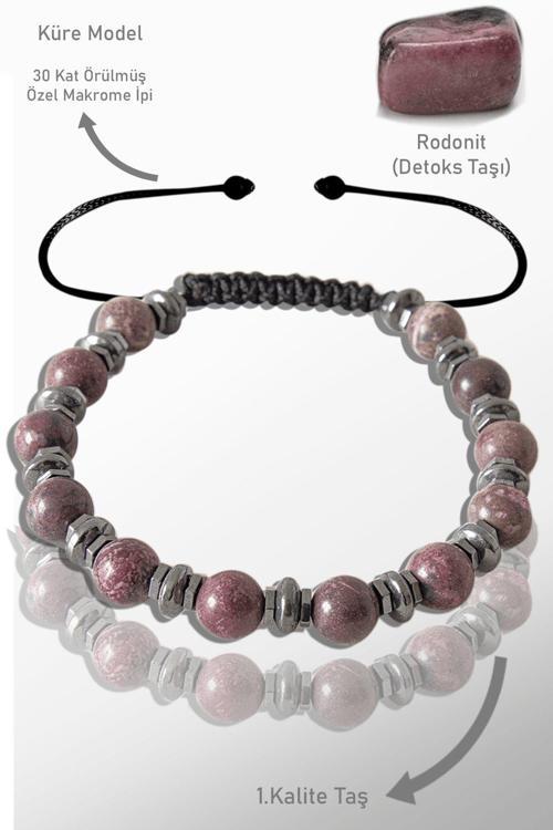 Sertifikalı Gerçek Hematit - Rodonit Taşı Bileklik - Ayarlamalı