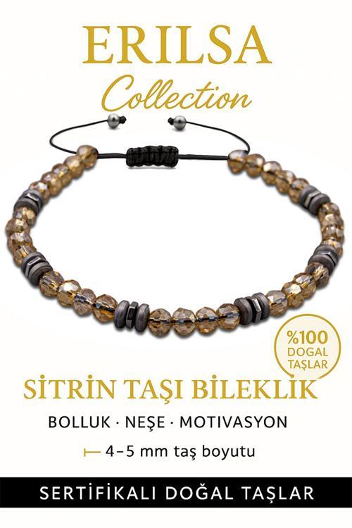 Sertifikalı Fasetli Terahertz – Sitrin Taşı Bileklik (İnce Model) – Bolluk, Özgüven ve Zihinsel Canlılık Taşı