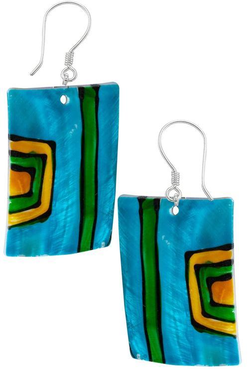 Sertifikalı El İşciliği Turuncu-Mavi Renkli Sedef Taşı Küpe