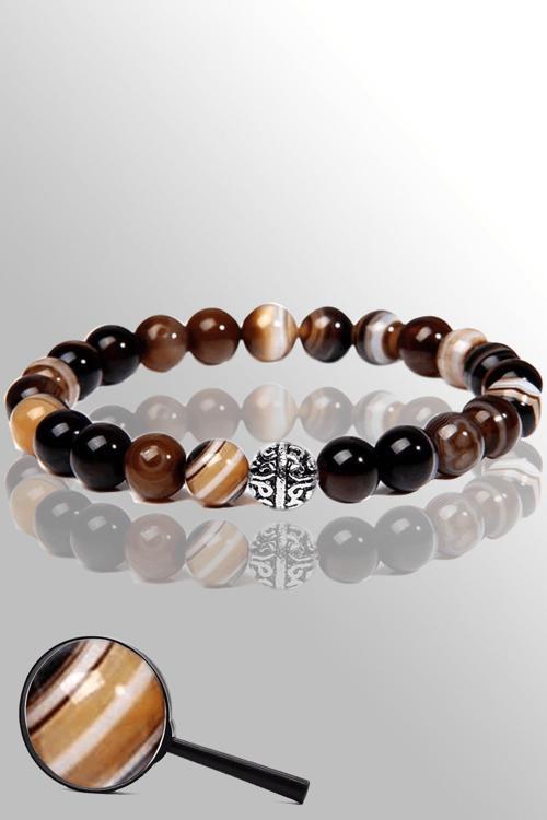 Sertifikalı Gümüş Doğal Kahverengi Akik Taşı Bileklik - Göz Akiği