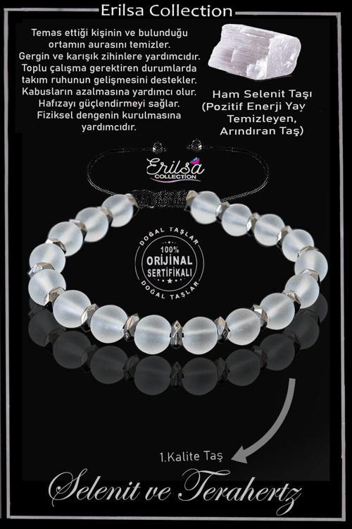 Sertifikalı Fasetli Hematit - Selenit Taşı Bileklik - Ayarlamalı