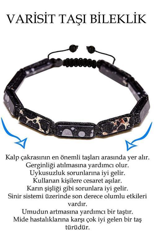 Sertifikalı Dikdörtgen Kesim Siyah Varisit Taşı Bileklik