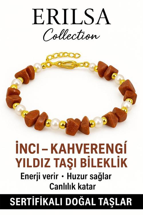 Sertifikalı Kırık Taşlı Model İnci – Kahverengi Yıldız Taşı Bileklik – Koruma ve Şans Enerjisi