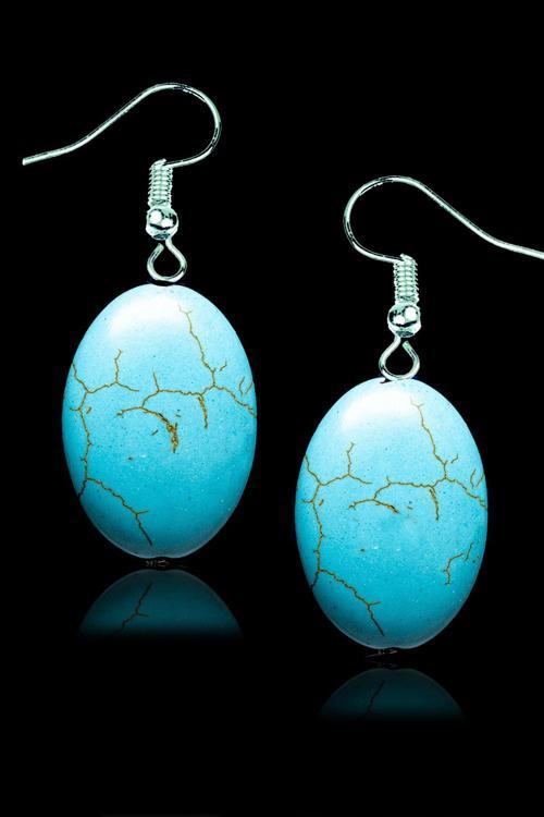 Sertifikalı Oval Model Gerçek Firuze Taşı Küpe (Turkuaz Taşı)