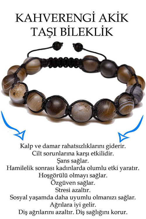 Sertifikalı Ham Işlenmemiş Kahverengi Akik Taşı Bileklik - Makrome