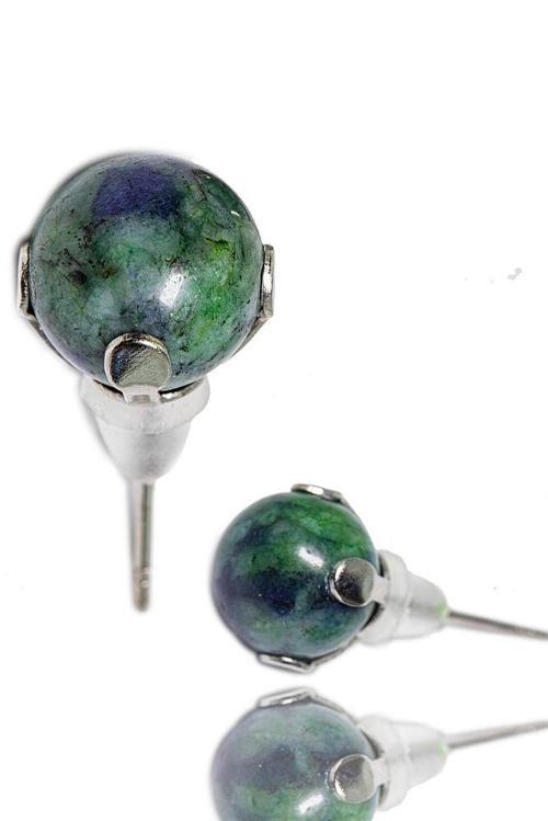 Sertifikalı Doğal Azurit Taşı Nokta Doğal Taş Küpe