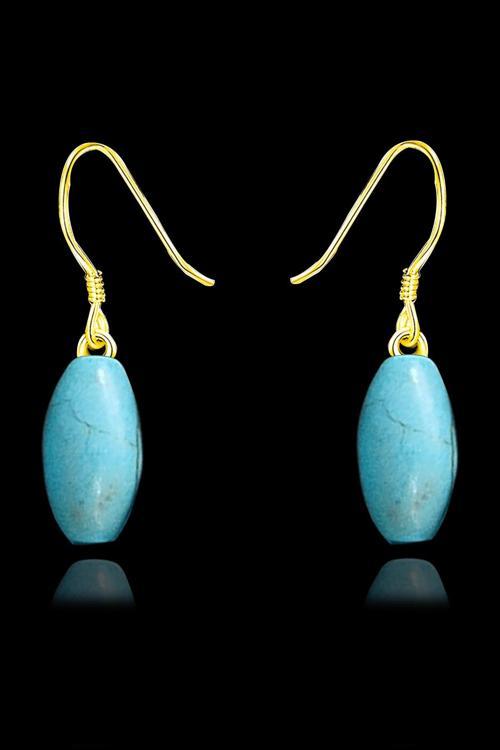 Sertifikalı Gold Arpa Kesim Firuze Taşı Küpe (Turkuaz Taşı)