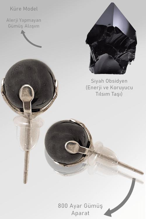 Sertifikalı Gerçek Siyah Obsidyen Taşı Nokta Doğal Taş Küpe