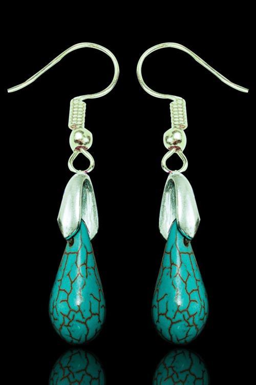 Sertifikalı Damla Kesim Firuze Taşı Küpe - Gümüş Aparatlı