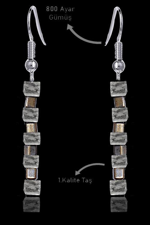 Sertifikalı Küp Ham Kırık Taşlı Model Şeffaf Kristal Kuvars Taşı Küpe