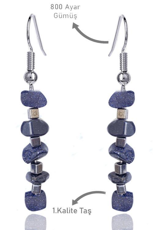 Sertifikalı Kırık Taşlı Model Lacivert Yıldız Taşı Küpe