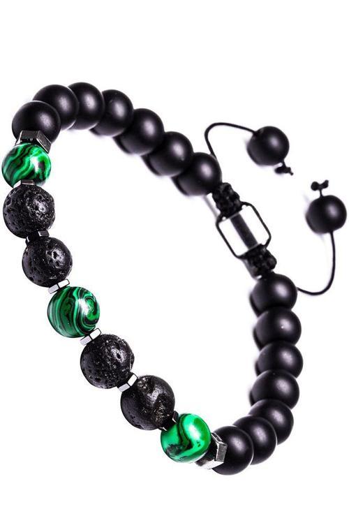 Sertifikalı Makrome Doğal Oniks Malahit Lav Taşı Bileklik