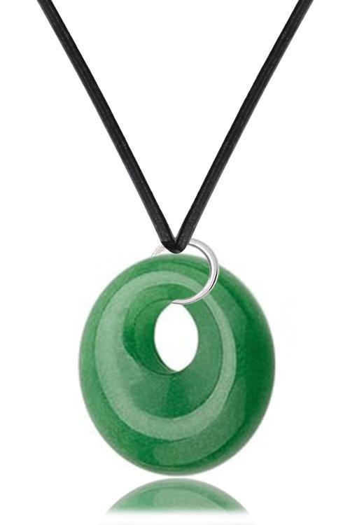 Sertifikalı Deri İpli Doğal Yeşim Taşı Kolye