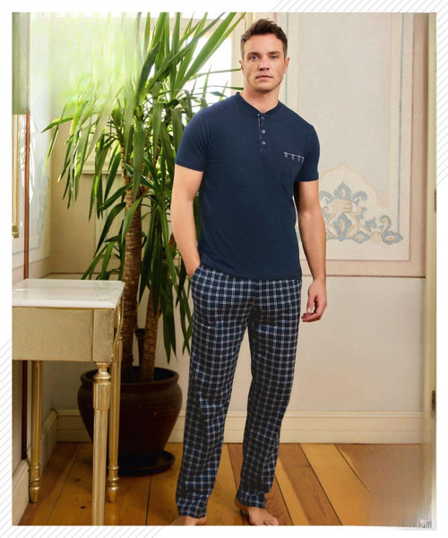 Erkek Düğme Yaka Kısa Kol Pijama Takımı 6850/10 - 1 Adet